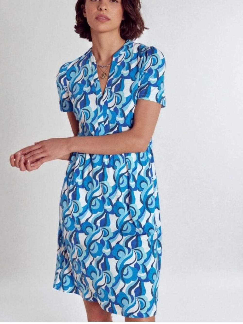 💙Boden NWOT Naomi Blue Abstract Swirl Print Short Sleeve Jersey Dress Size 12L💙